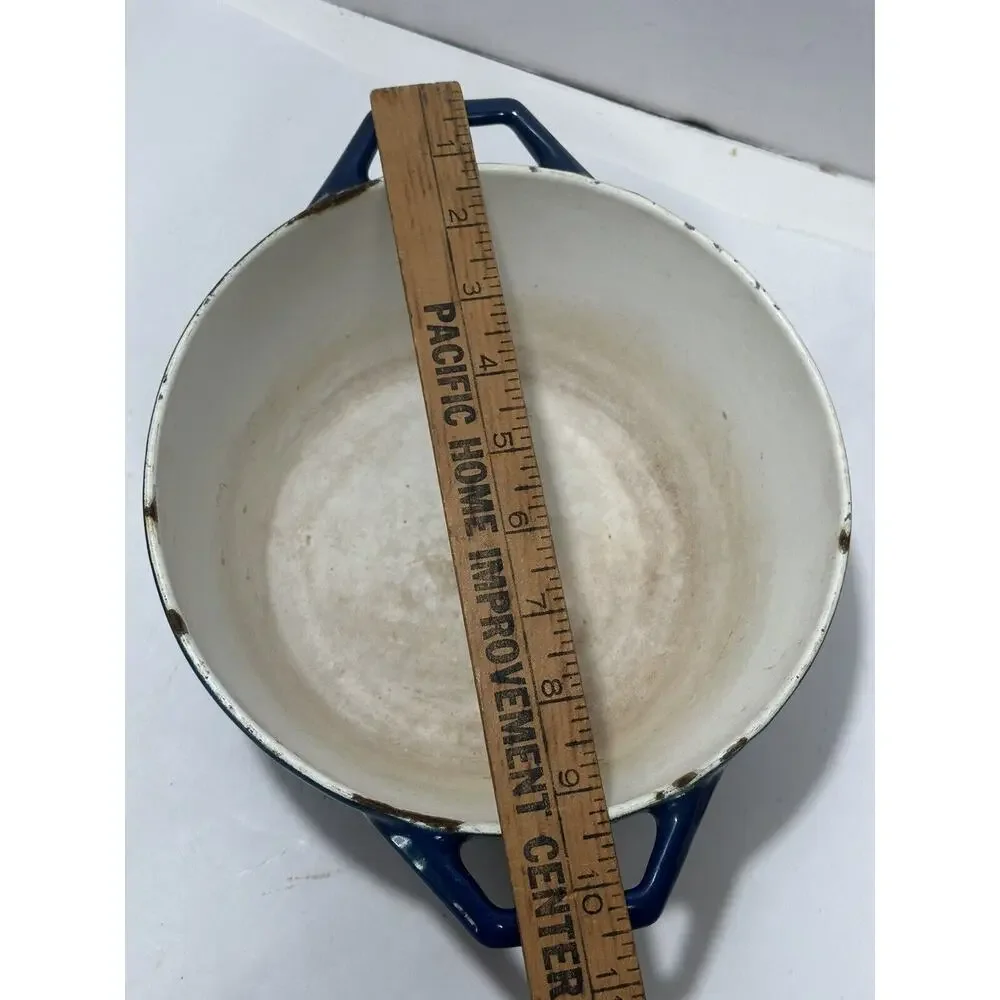 Copco D2 Blue Enameled Cast Iron Sauce Pan Pot 8”x X4” Collectable Rustic Look‎